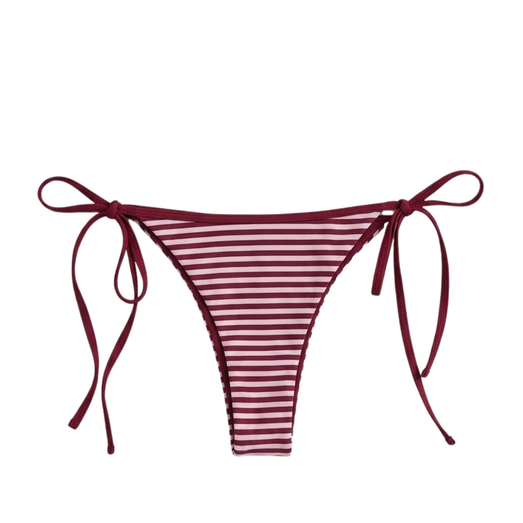 MERLOT & ROSE MILA STRIPED BOTTOM BIKINI