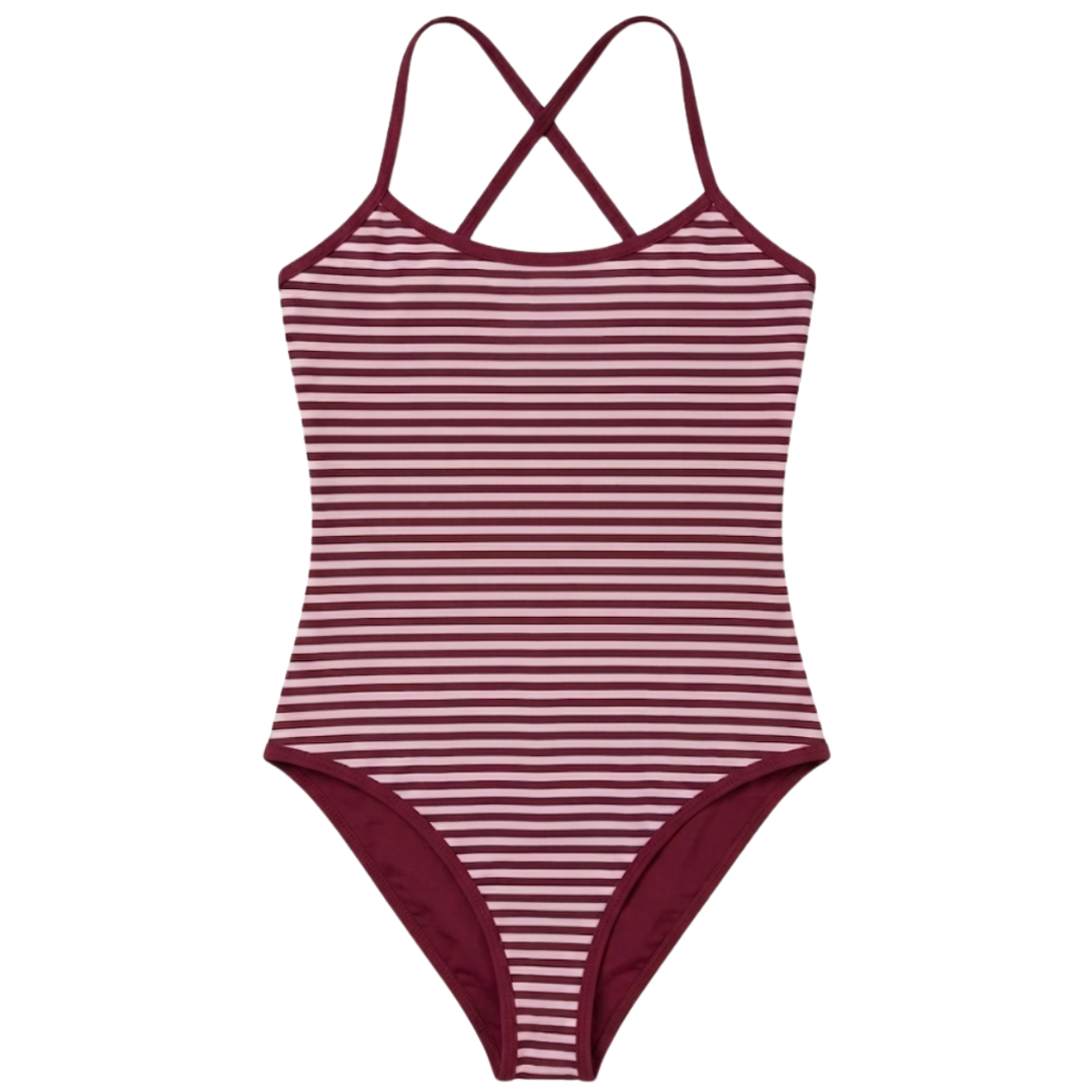 MERLOT & ROSE STRIPED VERA STRIPES KIDS SWIMSUIT